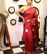 maroon hand woven katan silk blend banarasi silk blend all seasons sarees