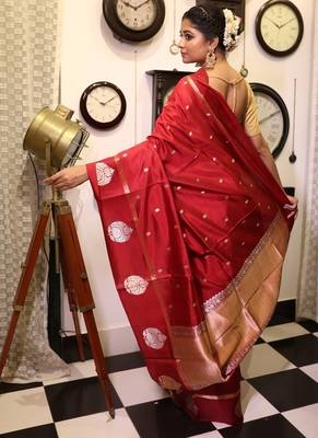 maroon hand woven katan silk blend banarasi silk blend all seasons sarees 3