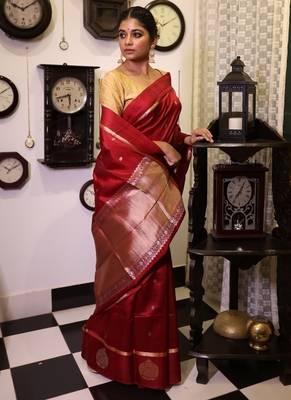 maroon hand woven katan silk blend banarasi silk blend all seasons sarees 4
