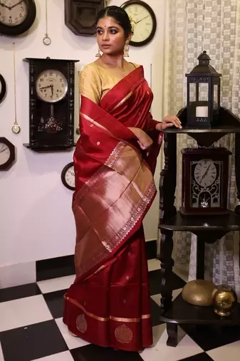 maroon hand woven katan silk blend banarasi silk blend all seasons sarees