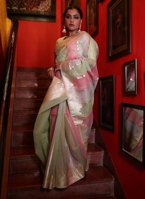 multicolor woven organza zari woven all seasons sarees 1