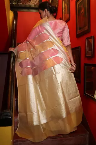 multicolor woven organza zari woven all seasons sarees