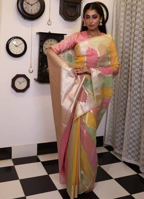 multicolor woven organza zari woven all seasons sarees 1
