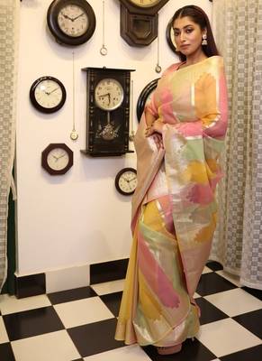 multicolor woven organza zari woven all seasons sarees 3