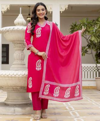 Pink rayon embroidered ceremonial readymade kurta set with dupatta 4