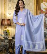 Blue rayon embroidered ceremonial readymade kurta set with dupatta