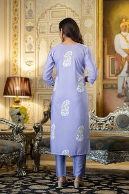 Blue rayon embroidered ceremonial readymade kurta set with dupatta 2