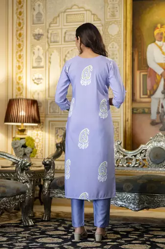 Blue rayon embroidered ceremonial readymade kurta set with dupatta