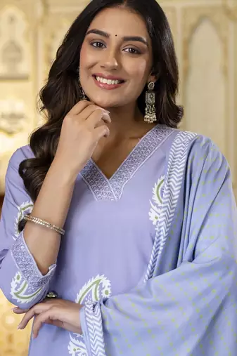 Blue rayon embroidered ceremonial readymade kurta set with dupatta