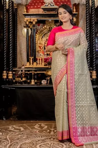 green woven organza zari woven all seasons sarees