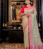 green woven organza zari woven all seasons sarees