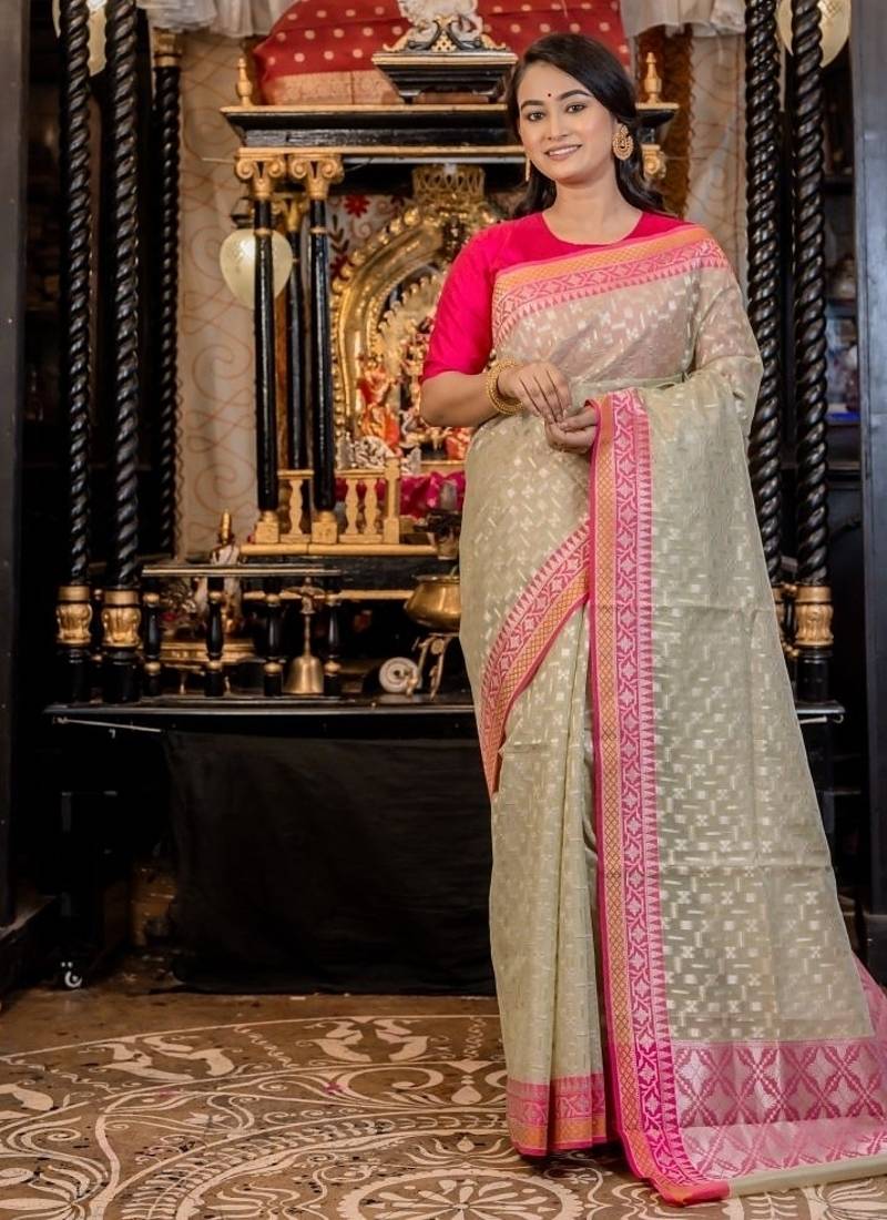 green woven organza zari woven all seasons sarees