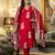 Red rayon embroidered ceremonial readymade kurta set with dupatta