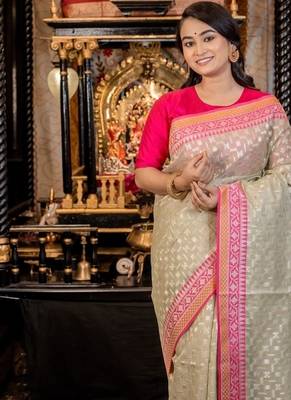 green woven organza zari woven all seasons sarees 2