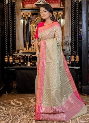 green woven organza zari woven all seasons sarees 3