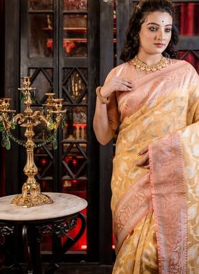 yellow woven organza zari woven all seasons sarees 2