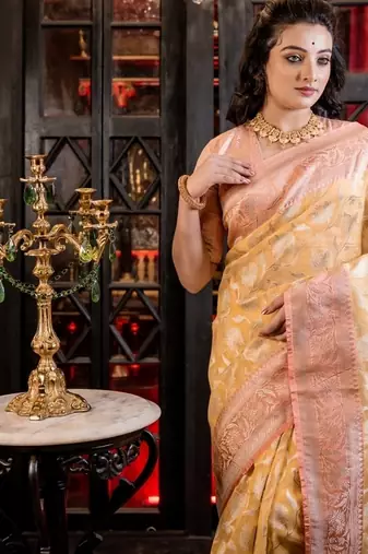 yellow woven organza zari woven all seasons sarees
