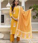 Yellow rayon embroidered ceremonial readymade kurta set with dupatta