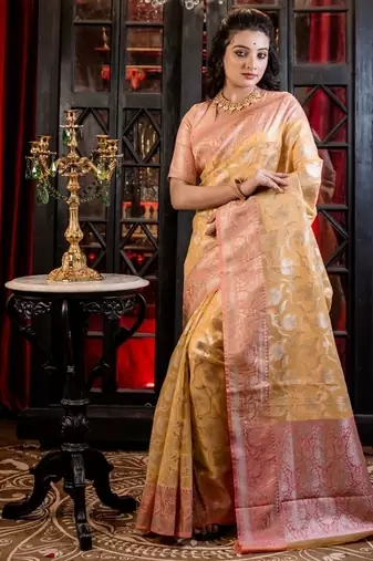 yellow woven organza zari woven all seasons sarees