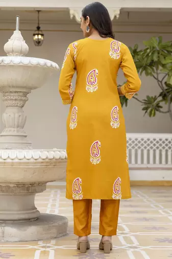 Yellow rayon embroidered ceremonial readymade kurta set with dupatta