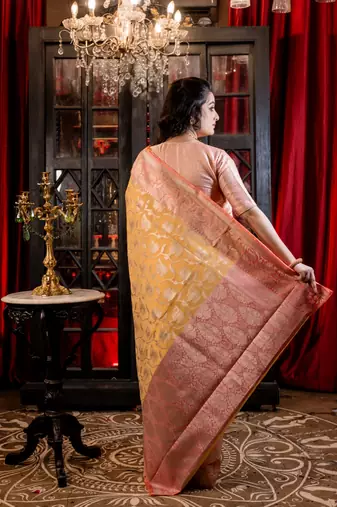 yellow woven organza zari woven all seasons sarees