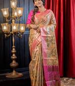 gold hand woven tissue banarasi silk blend all seasons sarees