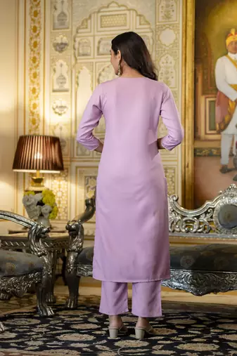Pink viscose rayon embroidered ceremonial readymade kurta set with dupatta