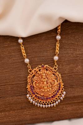 Laxmi pendant pearl necklace one gram gold LONG 1