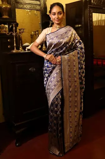 blue hand woven katan silk blend zari woven all seasons sarees