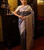 blue hand woven katan silk blend zari woven all seasons sarees