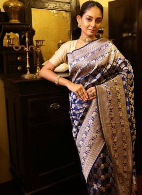 blue hand woven katan silk blend zari woven all seasons sarees 2