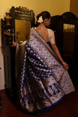 blue hand woven katan silk blend zari woven all seasons sarees 3