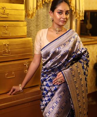 blue hand woven katan silk blend zari woven all seasons sarees 4