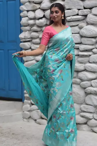 blue hand woven katan silk blend zari woven all seasons sarees