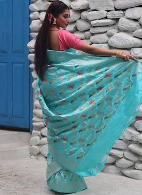 blue hand woven katan silk blend zari woven all seasons sarees 4