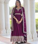 Purple heavy embroidered ethnic gown with dupatta