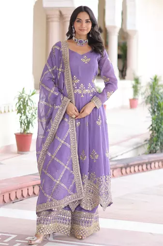 Lavender silver crunchy embroidered sequins embroidered wedding ceremonial sharara suit