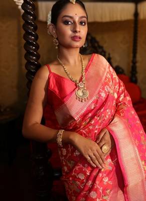 multicolor hand woven katan silk blend zari woven all seasons sarees 3