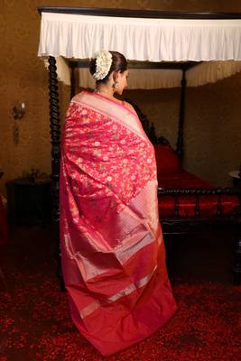 multicolor hand woven katan silk blend zari woven all seasons sarees 4