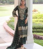 Green faux georgette embroidered sequins embroidered wedding ceremonial sharara suit
