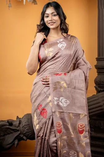 brown woven tussar bengal handloom all seasons sarees