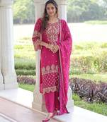 Pink faux georgette embroidered sequins embroidered wedding ceremonial sharara suit