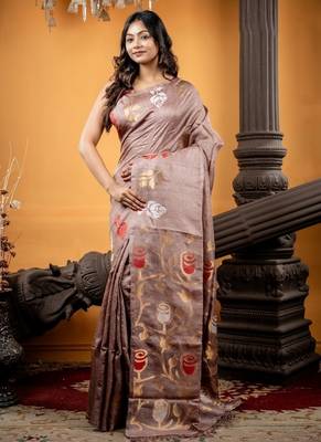 brown woven tussar bengal handloom all seasons sarees 3