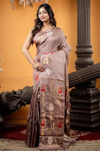 brown woven tussar bengal handloom all seasons sarees