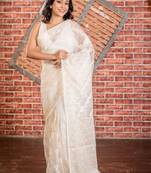 ivory embroidered organza hand embroidery all seasons sarees