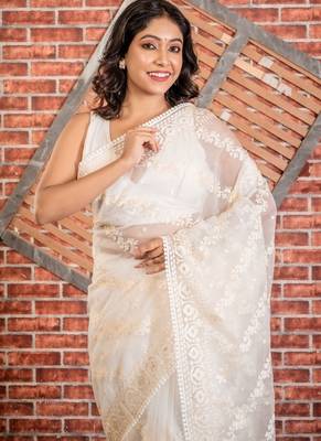 ivory embroidered organza hand embroidery all seasons sarees 2