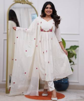 Off white p v chanderi embroidered embroiderd stitched suit 1