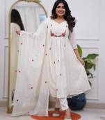 Off white p v chanderi embroidered embroiderd stitched suit