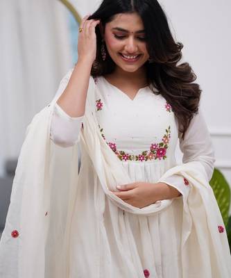 Off white p v chanderi embroidered embroiderd stitched suit 3