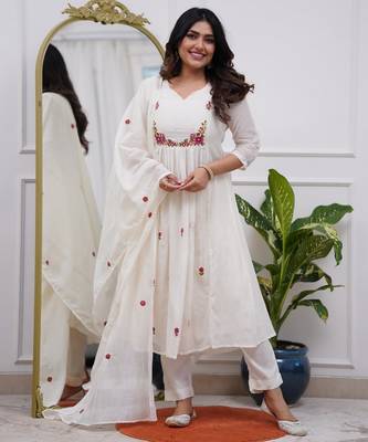 Off white p v chanderi embroidered embroiderd stitched suit 4